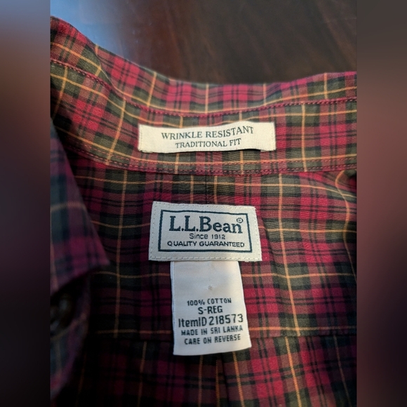LL Bean Mens Small Fall Colors Button Down Shirt, Traditional Fit, Red/Green/Bro - Picture 3 of 4